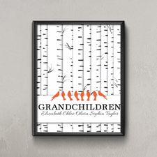 Árbol genealógico Ocho pájaros naranjados Impresión personalizada del póster, pequeño 21,59 cm x 27,94 cm 