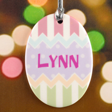 Lavender Dots Chevron Personalized Easter Egg Ceramic Ornament