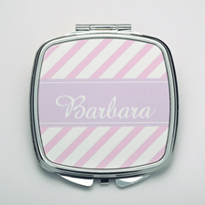 Espejo de maquillaje compacto personalizado con rayas rosas 