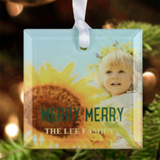 Merry Merry Personalized Photo Glass Ornament Square 3
