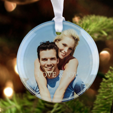 Love & Joy Personalized Photo Glass Ornament Round 3