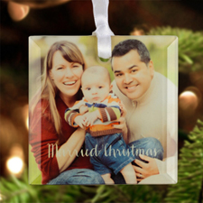 Married Christmas Personalized Photo Glass Ornament Square 3