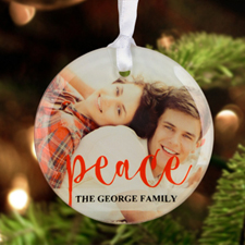 Peace Personalized Photo Glass Ornament Round 3
