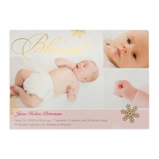 Tarjeta personalizada con fotografía  de anuncio de nacimiento con foil dorado