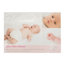 Tarjeta personalizada con fotografía  de anuncio de nacimiento con foil plateado