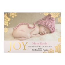 Tarjeta personalizada con foil dorado de anuncio de nacimiento de niña diseño 