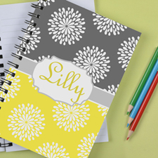 Personalized Lemon Grey Floral Notebook