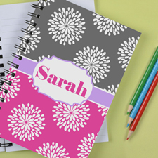 Personalized Pink Grey Floral Notebook