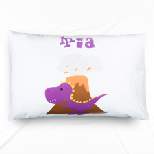 Funda de almohada con nombre personalizado de Dinosaurio Púrpura