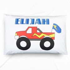 Funda de almohada para niños con nombre personalizado de camión azul