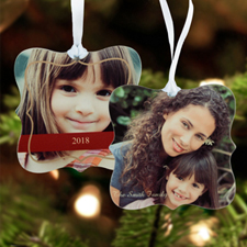 Happy Holiday Personalized Photo Metal Ornament Ornate 3