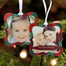 Red Christmas Personalized Photo Metal Ornament Ornate 3