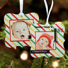 First Christmas Personalized Photo Metal Ornament Ornate 3