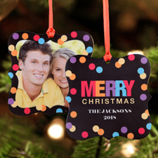 Merry Christmas Lights Personalized Photo Metal Square Ornament 3X3