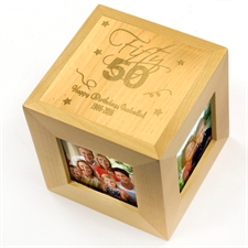 Feliz Cincuenta Cumpleaños Foto-cubo de madera grabado personalizado