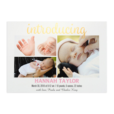 Tarjeta personalizada de anuncio de nacimiento con foil dorado