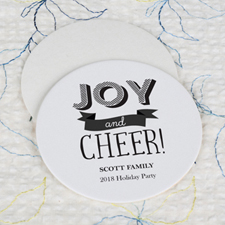 Portavasos de cartón redondo personalizado con diseño Alegría y Felicidad