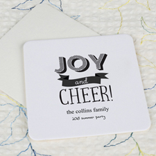 Portavasos de cartón cuadrado personalizado con diseño Alegría y Felicidad