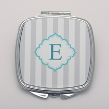 Espejo compacto cuadrado monogramado personalizado con rayas grises 