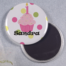Primer cumpleaños de Cupcake personalizados Imán de botón redondo