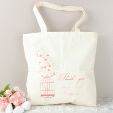 Bolsa de algodón de la Chica de las Flores de Pájaro Rosa Personalizado