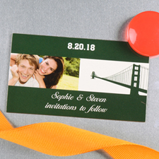 Crear e imprimir imán personalizado de boda con foto gris de San Francisco 5.08 cm x 8.89 cm Tamaño de tarjeta