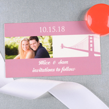 Crea e imprime una foto de boda personalizada en rosa de San Francisco con imán de 5,08 cm x 8,89 cm Tamaño de tarjeta
