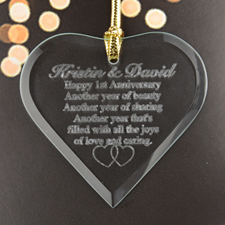 Anniversary Heart Personalized Engraved Glass Ornament
