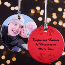 Red Swirl Personalized Photo Porcelain Ornament