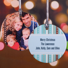 Polka And Stripe Personalized Photo Porcelain Ornament