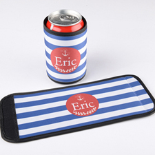 Envoltura de lata y botella   personalizada con franja azul