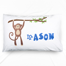 Funda de almohada con nombre personalizado de mono para niños