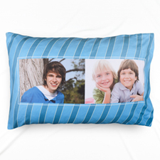 Funda de almohada con dos franjas azules para fotos personalizadas