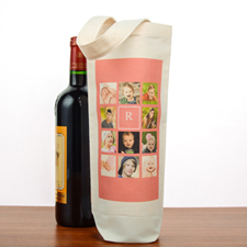 Bolsa de vino de algodón personalizada con colage de color rosado caliente