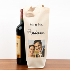 Bolsa de vino de algodón personalizada con foto de la boda