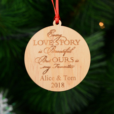 Love Story Christmas Personalized Wood Ornament