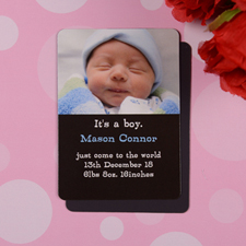 Personalizado Baby Boy Black Birth Announcement Photo Magnet