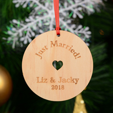 Just Married Personalized Engraved Wooden Ornament