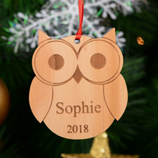 Cute Owl Personalized Engraved Wooden Ornament