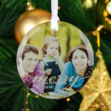 Merry Personalized Photo Round Glass Ornament