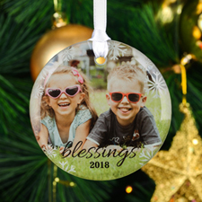 Blessing Personalized Photo Round Glass Ornament