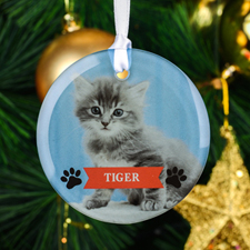 Paws Personalized Photo Round Glass Ornament