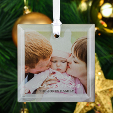 Merry Christmas Personalized Photo Square Glass Ornament
