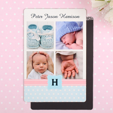 Imán de anuncio de nacimiento de un niño con foto personalizada Collage 10.16 cm x 15.24 cm Grande