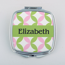 Espejo compacto cuadrado personalizado de preppy rosado y verde