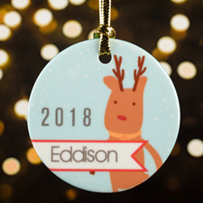 Personalized Reindeer Porcelain Round Ornament