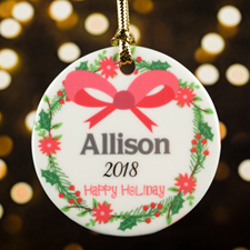 Personalized Happy Holidays Porcelain Round Ornament
