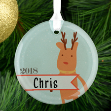 Personalized Reindeer Glass Round Ornament