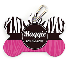 Zebra Placa de perro personalizada Forma de hueso