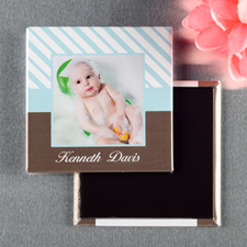 Baby azul marco personalizados Recordatorio foto imán 